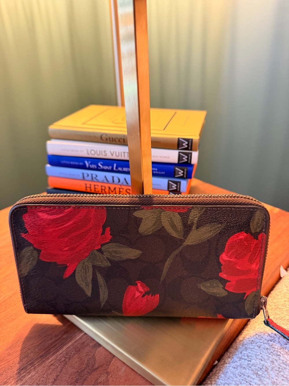 Coach Black Floral Rose Zip Wallet with Red Roses - Picture 3 of 6